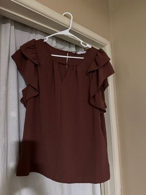 SO Chocolate Brown Ruffle Sleeve Blouse